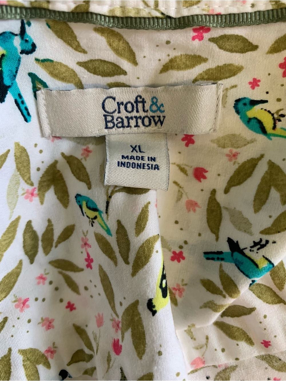 Cotton Blue Bird Print Button Blouse Floral Adjustable Button Tab Sleeve - Picture 8 of 9